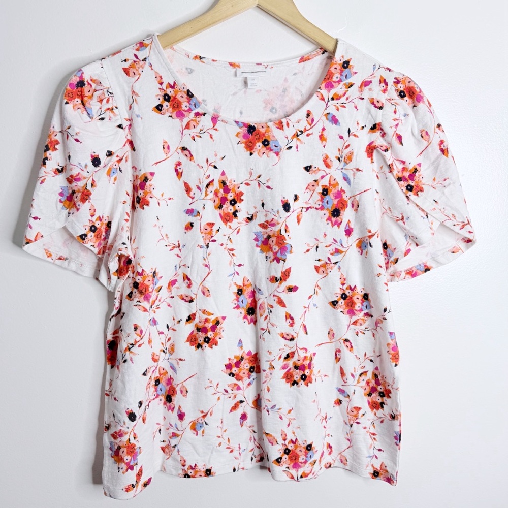 NWOT Charter Club Women Floral Top Tulip Sleeves XXL‎ White Cottagecore Romantic - Picture 2 of 8